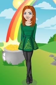 Kim's Yahoo Avatar for this entry, an Irish dancer in front of a rainbow that leads to the Pot O' Gold